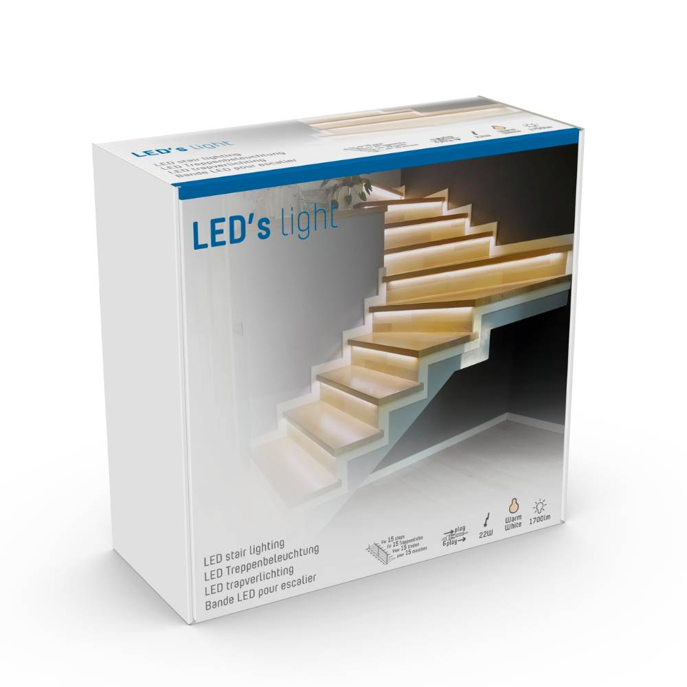 Kit d’éclairage LED pour escalier 1700 lumens - 15 marches - 80cm - Blanc chaud 2700K - Variable - 15 pièces