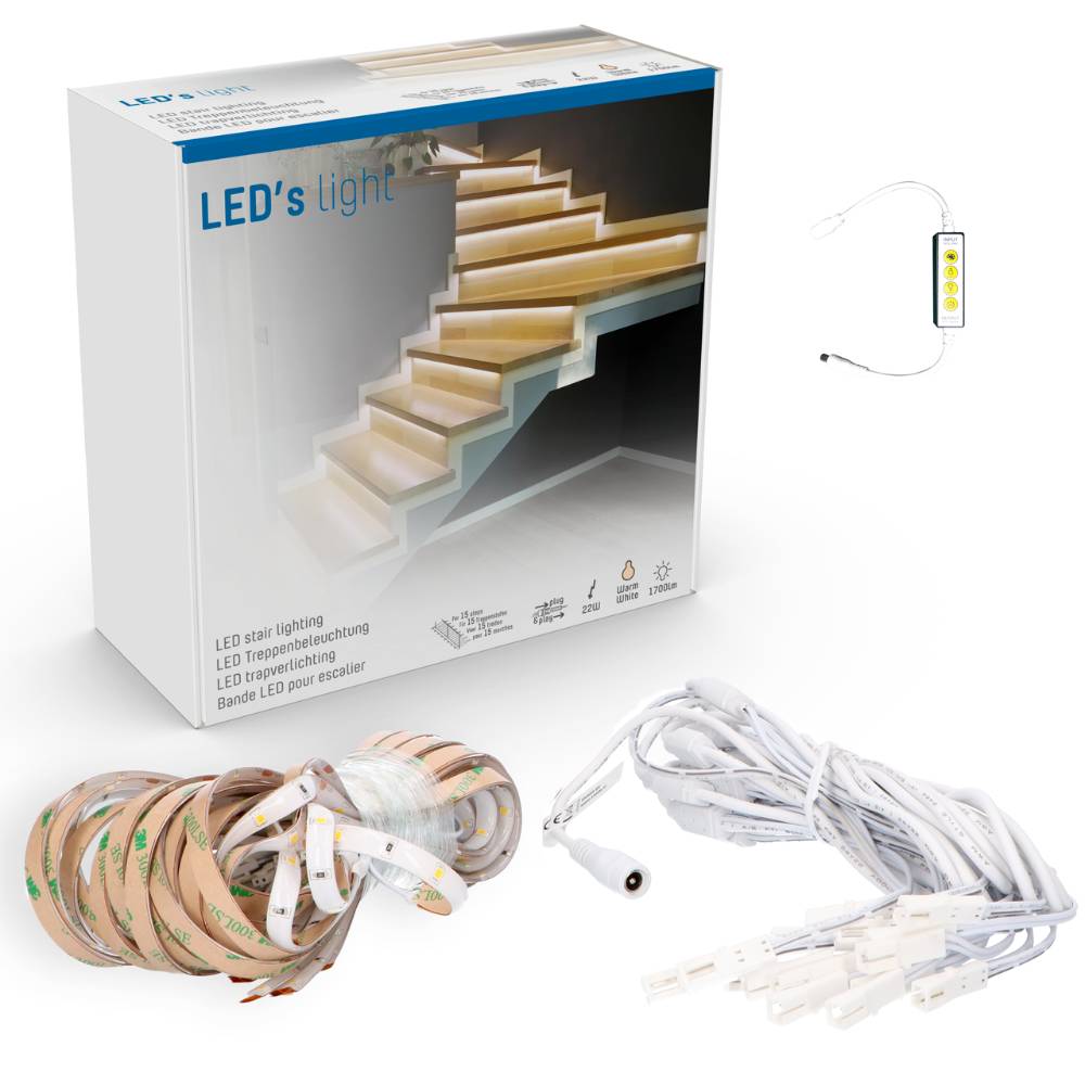 Kit d’éclairage LED pour escalier 1700 lumens - 15 marches - 80cm - Blanc chaud 2700K - Variable - 15 pièces