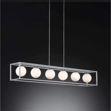 Suspension déco pour salle à manger avec 6 points lumineux - Hauteur réglable - Ampoules LED incluses - Argenté