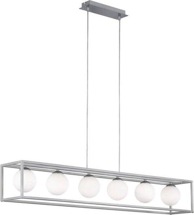 Suspension déco pour salle à manger avec 6 points lumineux - Hauteur réglable - Ampoules LED incluses - Argenté