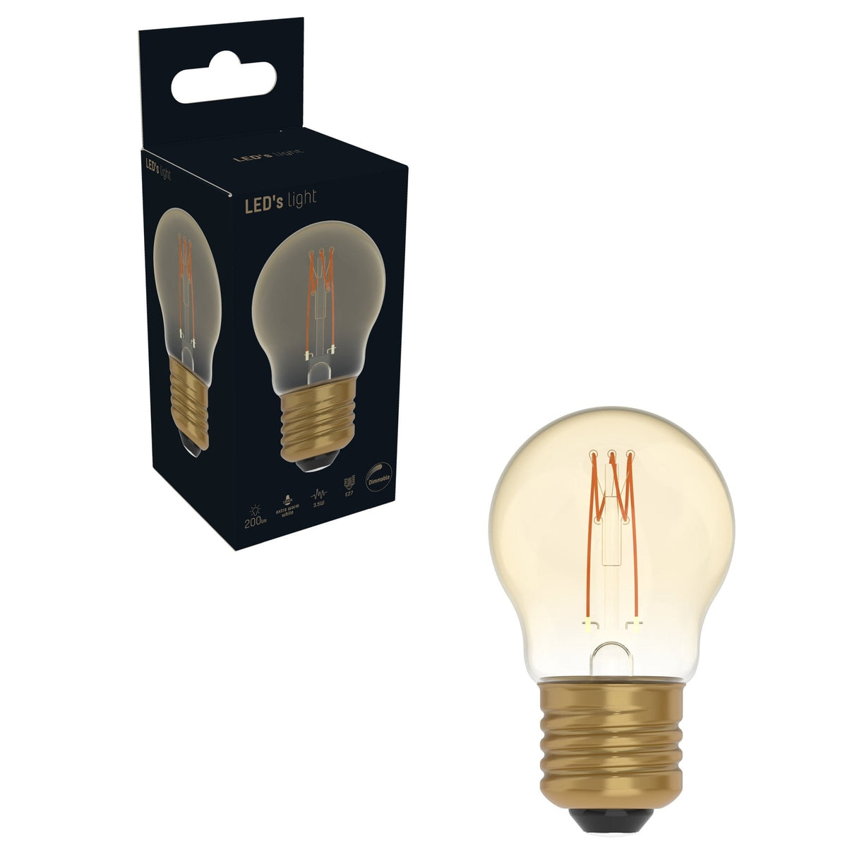 LED Filament Lamp Goud 136 Lumen - 2.5W - 1800K Extra Warmwit - Dimbaar - E27 - G45