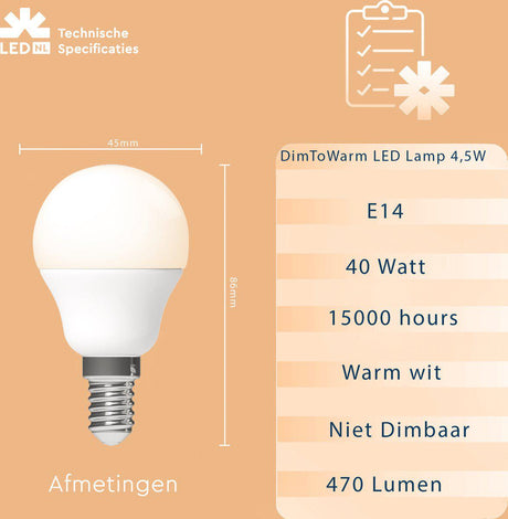 Ampoule LED E14 à intensité variable - réglable vers un blanc extra chaud - 1 ampoule