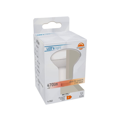 LED Reflectorlamp 470 lumen - 4,9W - Dim-to-Warm 2700K-1800K - E14 R50