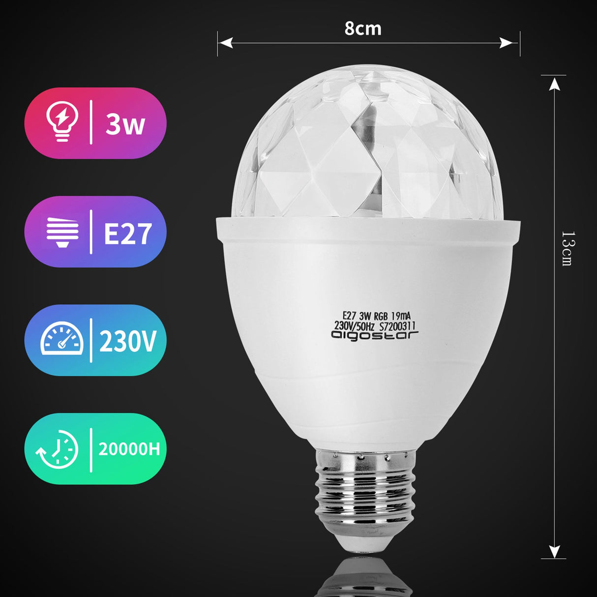 Discolamp met E27 fitting | LED 3W | RGB meerkleurig | draaiend - LEDPLANET.NL