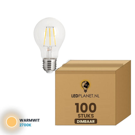 Filamentlamp E27 A60, 100 stuks, 2700K, doos