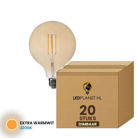 Globelamp E27 G125 filament, 20 stuks, 2200K, doos