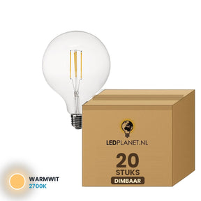 Globelamp E27 G125 filament, 20 stuks, 2700K, doos