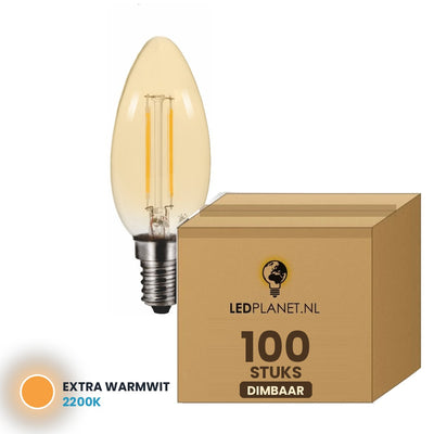 Kaarslamp E14 C35 spitse tip, 100 stuks, 2200K, doos