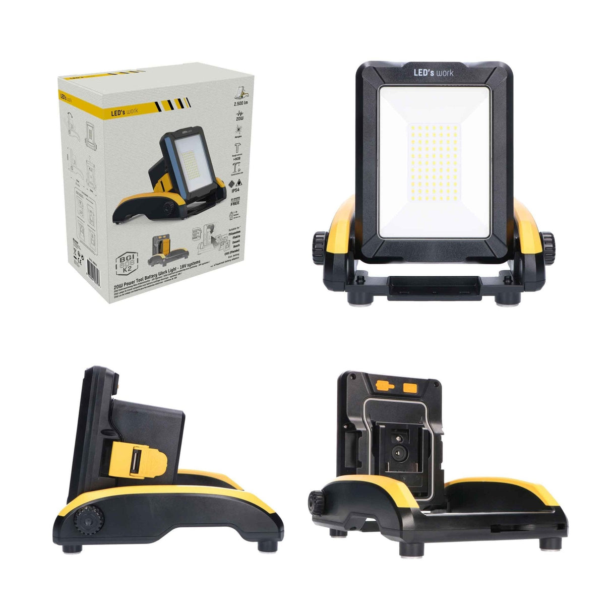 Accu LED Werklamp 2900 Lumen - 18V - Koelwit - Dimbaar - IP54 - Bosch Dewalt Makita Milwaukee Metabo