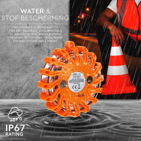 Gyrophare LED sans fil à piles - 9 modes - Magnétique et étanche - orange