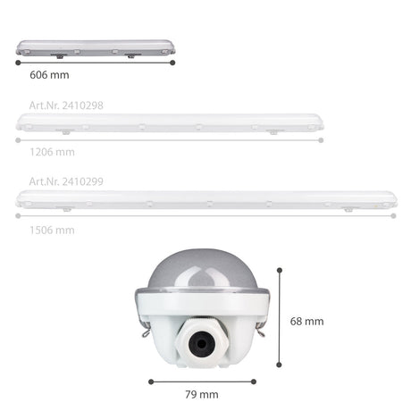Réglette LED résistante à l’humidité – 2650 lm – 15 W – Blanc froid 4000 K – 120° – IP65 – IK08 – 60 cm – 230 V – 4 pièces