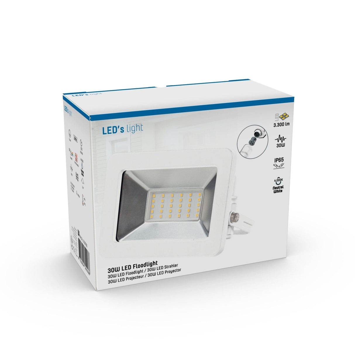 LED schijnwerper koelwit 4000K - 30W 3300 lumen - IP65 waterdicht - wit