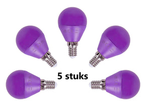 G45 kogellamp 5 stuks, E14 LED lamp 4W=30W gloeilamp, paars licht