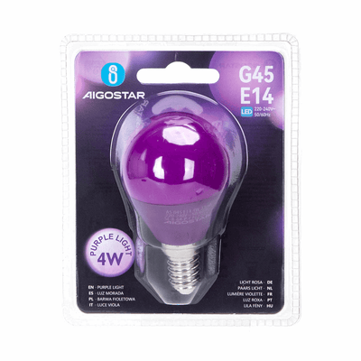 G45 kogellamp 5 stuks, E14 LED lamp 4W=30W gloeilamp, paars licht