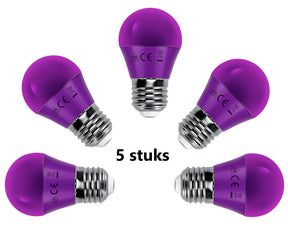 LED G45 kogellamp, Paars licht, 5 stuks