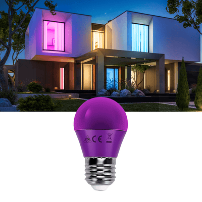 LED G45 kogellamp, Paars licht, 5 stuks