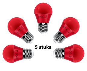 E27 Kogellamp G45 Rood, 4W, 180°, Sfeerverlichting, 5 Stuks