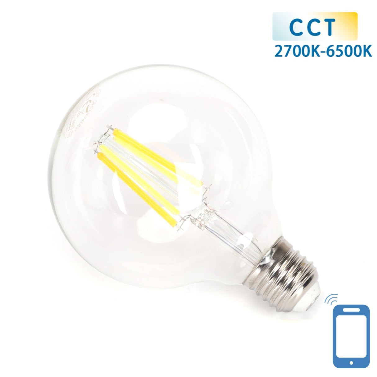 Globe E27 gloeilamp 6W WiFi CCT 2700K - 6500K | G95 - warmwit - daglichtwit LED ~ 850 Lumen - helder glas - 230 Volt - LEDPLANET.NL