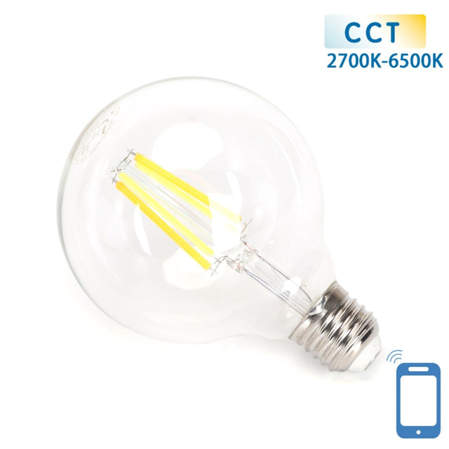 Globe E27 gloeilamp 6W WiFi CCT 2700K - 6500K | G95 - warmwit - daglichtwit LED ~ 850 Lumen - helder glas - 230 Volt - LEDPLANET.NL