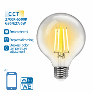 Ampoule globe E27 6W WiFi CCT 2700K-6500K | G95 - blanc chaud - blanc lumière du jour LED ~ 850 lumens - verre transparent - 230 Volt