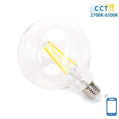 Ampoule globe E27 WiFi CCT 2700K - 6500K | G125 - blanc chaud - blanc lumière du jour LED 6W ~ 850 lumens - verre transparent - 230 volts - LEDPLANET.NL