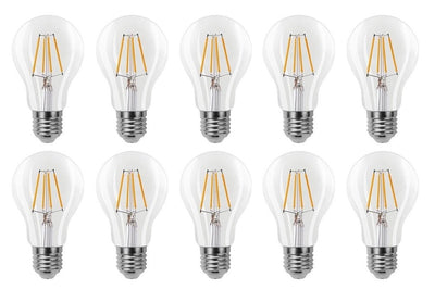 Gloeilamp E27 3-staps-dimbaar 10 stuks, A60 LED 6W=60W halogeen verlichting, helder glas, warmwit filament 2700K