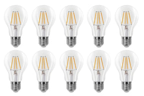 Gloeilamp E27 3-staps-dimbaar 10 stuks, A60 LED 6W=60W halogeen verlichting, helder glas, warmwit filament 2700K
