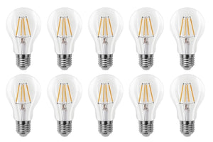 Gloeilamp E27 3-staps-dimbaar 10 stuks | A60 LED 6W=60W halogeen verlichting | helder glas - warmwit filament 2700K
