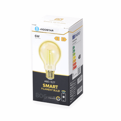 Ampoule E27 6 W Wi‑Fi + Bluetooth CCT 2700 K - 6500 K | Ampoule intelligente A60 - blanc chaud - blanc lumière du jour LED ~ 806 lumens - verre ambré - 230 volts - LEDPLANET.NL