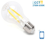 Gloeilamp E27 6W WiFi + Bluetooth CCT 2700K - 6500K | Smartlamp A60 - warmwit - daglichtwit LED ~ 850 Lumen - helder glas - 230 Volt - LEDPLANET.NL