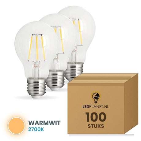 Gloeilamp E27 A60, Clear 2700K, Dimbaar, doos 100 stuks, 230V