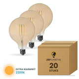 Gloeilamp E27 G125, LED 6W=60W, 500 Lumen, Amber 2200K, Dimbaar, doos 20 stuks, 230V