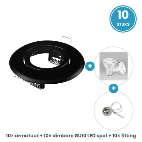 10 GU10 inbouwspots rond zwart compleet