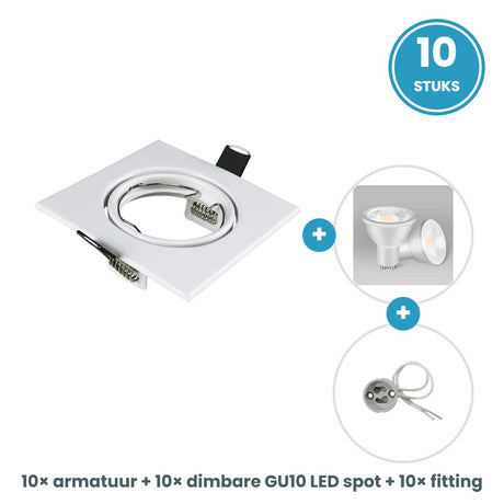10 GU10 inbouwspots vierkant wit compleet