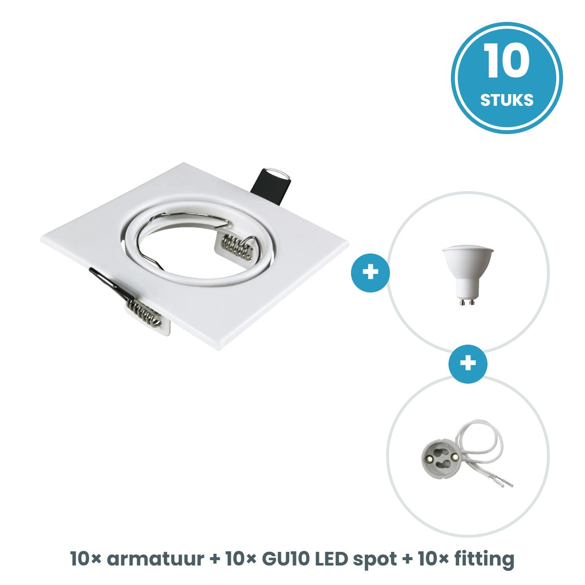 10 GU10 inbouwspots vierkant wit compleet