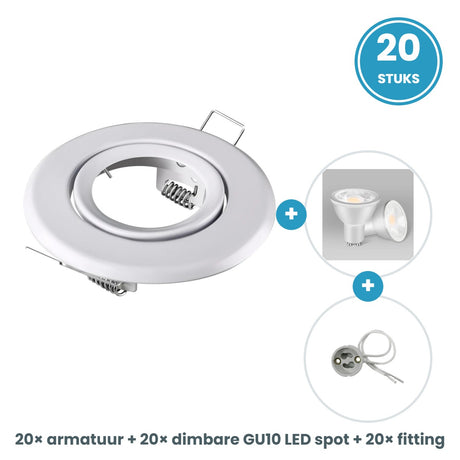 20 GU10 inbouwspots rond wit compleet