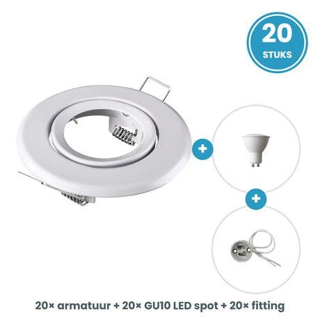 20 GU10 inbouwspots rond wit compleet