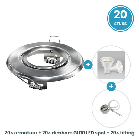 20 GU10 inbouwspots rond zilver compleet
