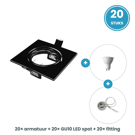20 GU10 inbouwspots vierkant zwart compleet