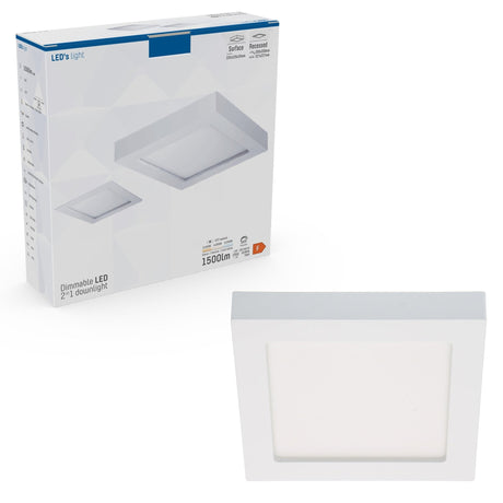 Plafonnier LED encastrable ou en saillie CCT Ø 20 cm carré – Dimmable – Blanc chaud et froid
