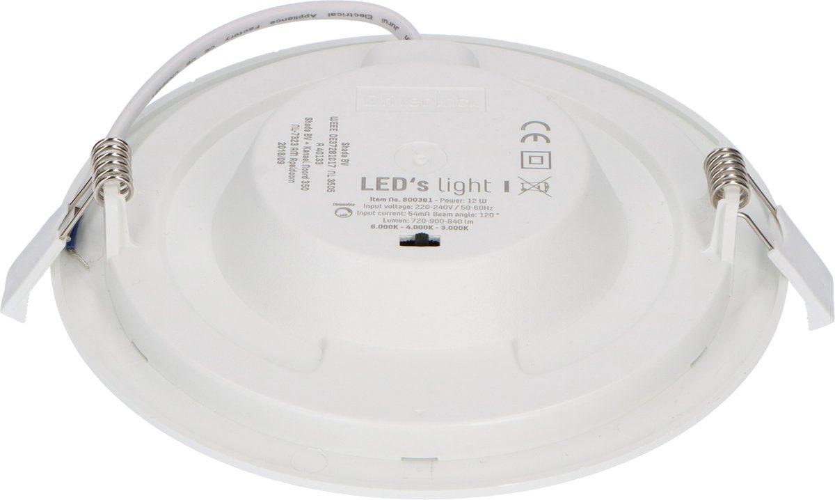 LED Inbouwspot 1200 Lumen - 12W - Koelwit 4000K - Dimbaar - Selecteerbare kleurtemperatuur - IP44 - Wit