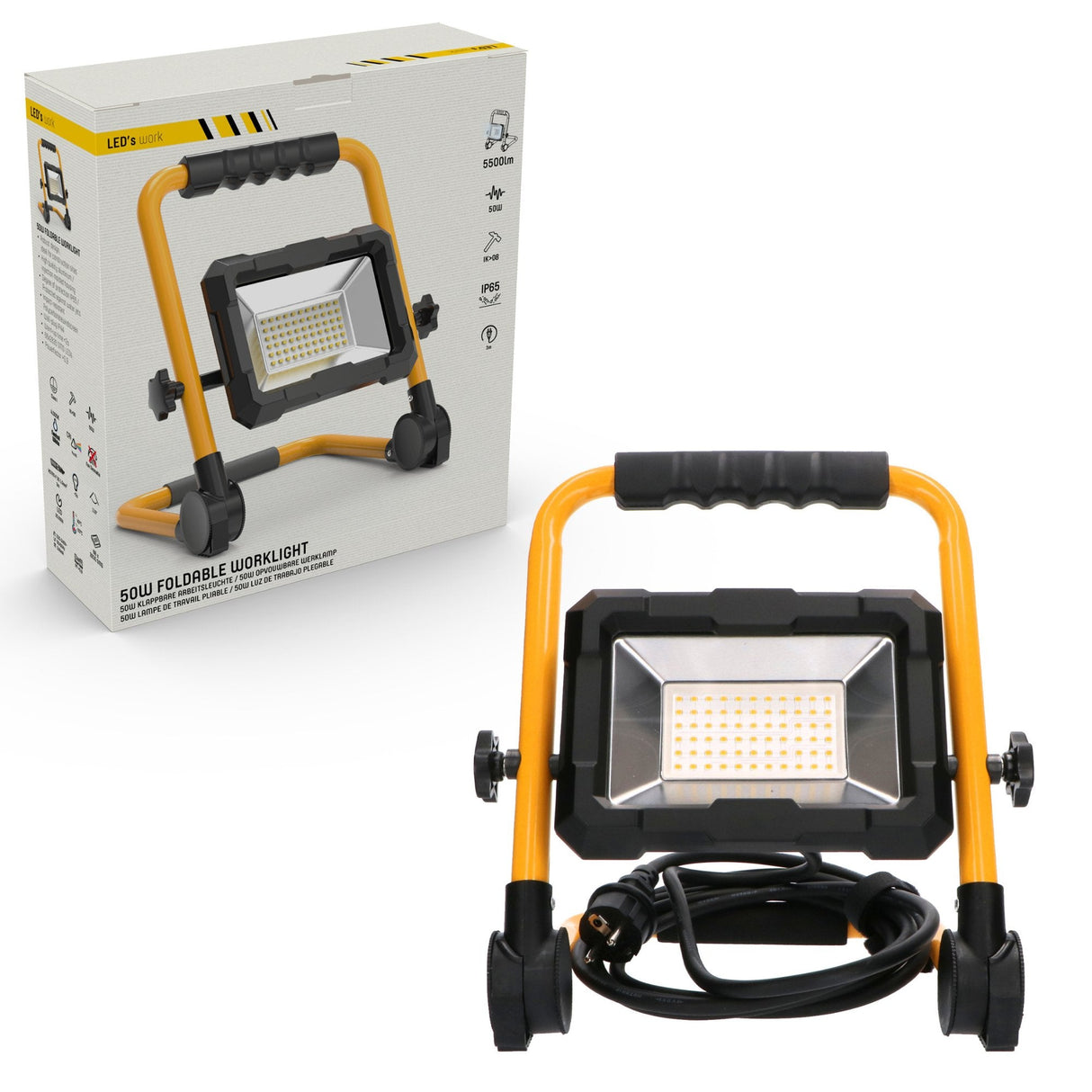 Projecteur de chantier LED's Work 5500 - Pliable et inclinable - Cordon de 3 mètres - IP65 - 30W