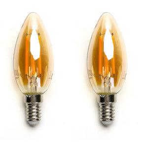 LED kaarslamp E14 warmwit 2200K, 4W, filament amber glas, 2 stuks