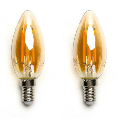 LED kaarslamp E14 warmwit 2200K, 4W, filament amber glas, 2 stuks