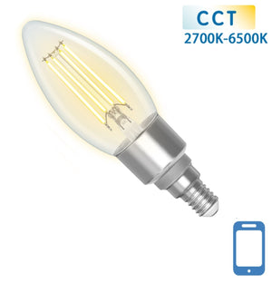 Ampoule LED flamme E14 WiFi+Bluetooth CCT 2700K-6500K - 4.5W 470 lumens - filament en verre transparent