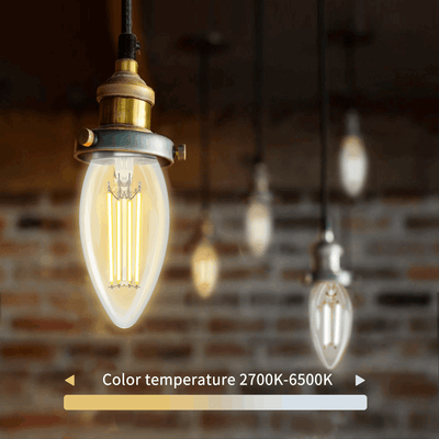 LED kaarslamp E14 WiFi+Bluetooth CCT 2700K-6500K, 4.5W 470 lumen, filament helder glas