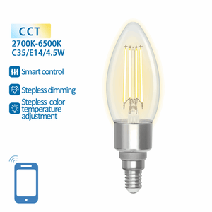 Ampoule LED flamme E14 WiFi+Bluetooth CCT 2700K-6500K - 4.5W 470 lumens - filament en verre transparent