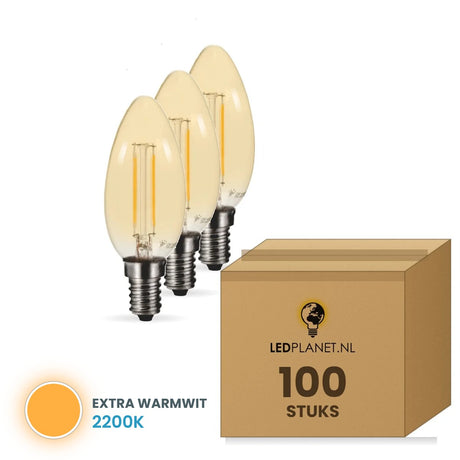 Kaarslamp E14 C35, Amber 2200K, doos 100 stuks, 230V
