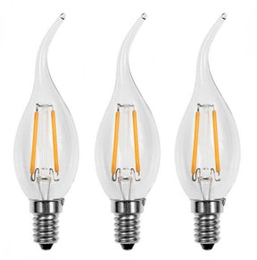 LED kaarslamp E14 gebogen tip dimbaar warmwit 2700K, 4W, filament helder glas, 3 stuks