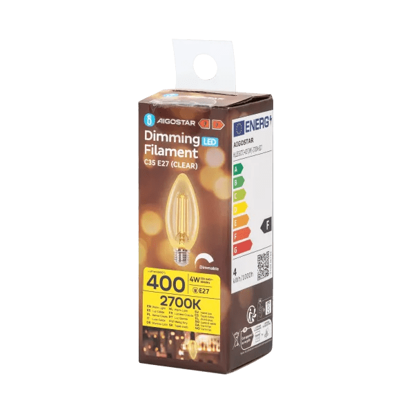 LED kaarslamp E27 dimbaar warmwit 2700K, 4W 400 lumen, helder glas